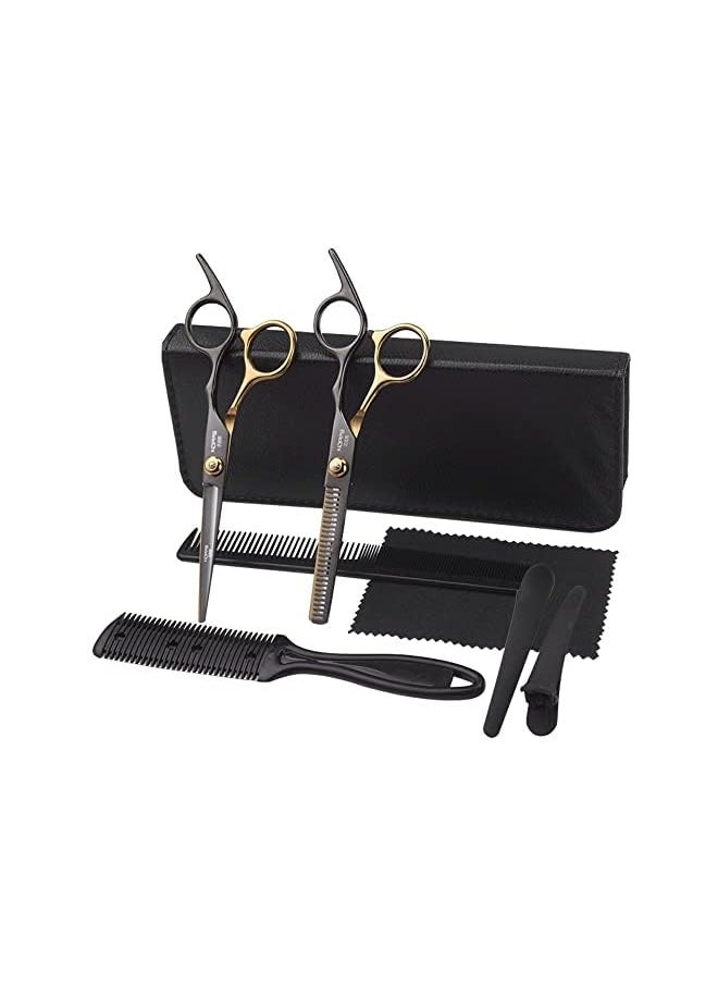 DMG TECH Hair Cutting Scissors Set 8Pcs Professional Hairdressing Shears Kit Stainless Steel Thinning Scissors Comb Clips Black Hairdressing Shears Set For Barber Salon Home For Kids Women Men  - Image 2