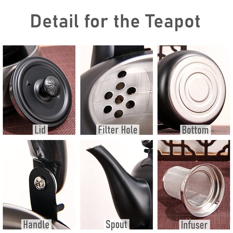 DoroSun 50 oz/1500ml Stainless Steel Steeping Teapot with Infuser for Loose Leaf Tea, Metal Tea Steeper Pot Coffee Water Kettle for Brewing, Tea Maker for Hotels, Restaurant, Home, Kitchen, Black - Image 5