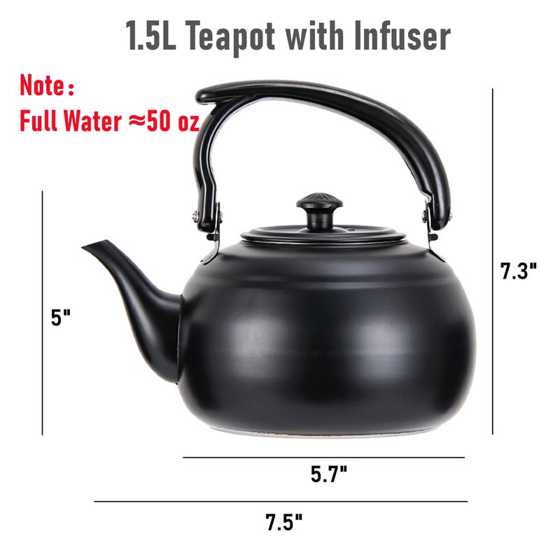 DoroSun 50 oz/1500ml Stainless Steel Steeping Teapot with Infuser for Loose Leaf Tea, Metal Tea Steeper Pot Coffee Water Kettle for Brewing, Tea Maker for Hotels, Restaurant, Home, Kitchen, Black - Image 4