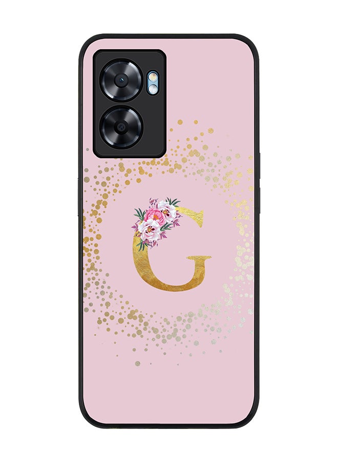 Stylizedd Rugged Black edge case for Oppo A77 5G / Oppo A57 5G - Custom Monogram Initial Letter Floral Pattern Alphabet - G (Pink ) - Image 1