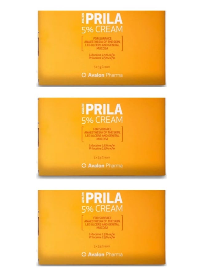 Avalon Pharma Pack Of 3- Prila 5% Local Anesthetic Cream 5X5 Gm 1 Kit - Image 1