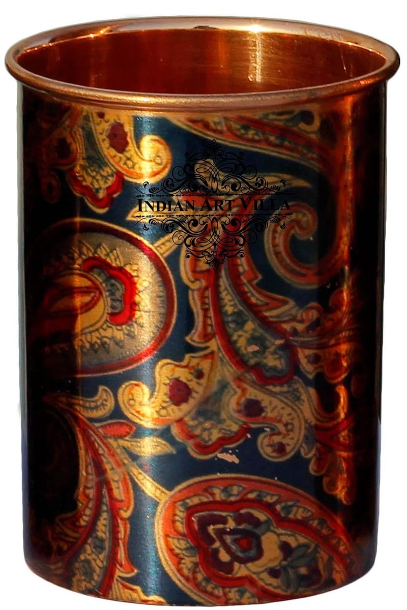 INDIAN ART VILLA Indian Art Villa Printed Design Pure Copper 1 Jug 2 Glass Set Drinkware Storage Serving Water Color Blue Jug15 Litre Glass 300 ML 3 Pieces Set  - Image 5