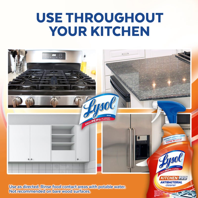 Lysol Pro Kitchen Spray Cleaner and Degreaser, Antibacterial All Purpose Cleaning Spray for Kitchens, Countertops, Ovens, and Appliances, Citrus Scent, 22oz - Image 3