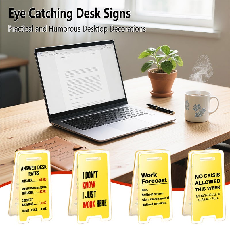 ZLSPTK 8Pcs Funny Desk Signs Answer Desk Rates Gag Gifts Humorous Work Forecast Desks Warning Sign Decor Hilarious Mini Office Cubicle Accessories Inspirational Gifts for Coworkers Teammates Employees Boss - Image 2
