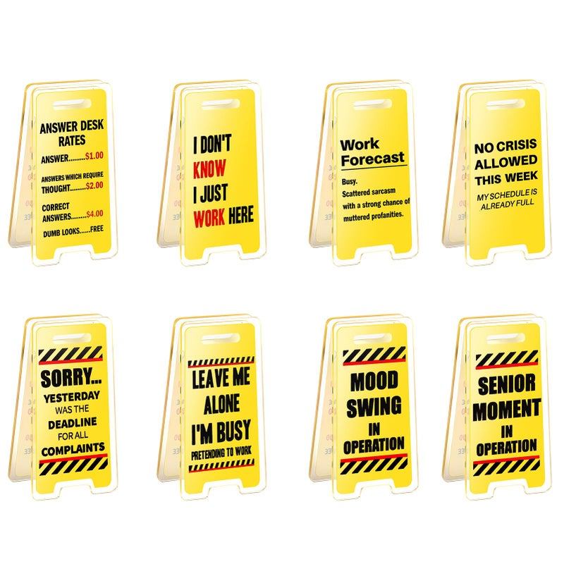 ZLSPTK 8Pcs Funny Desk Signs Answer Desk Rates Gag Gifts Humorous Work Forecast Desks Warning Sign Decor Hilarious Mini Office Cubicle Accessories Inspirational Gifts for Coworkers Teammates Employees Boss - Image 1