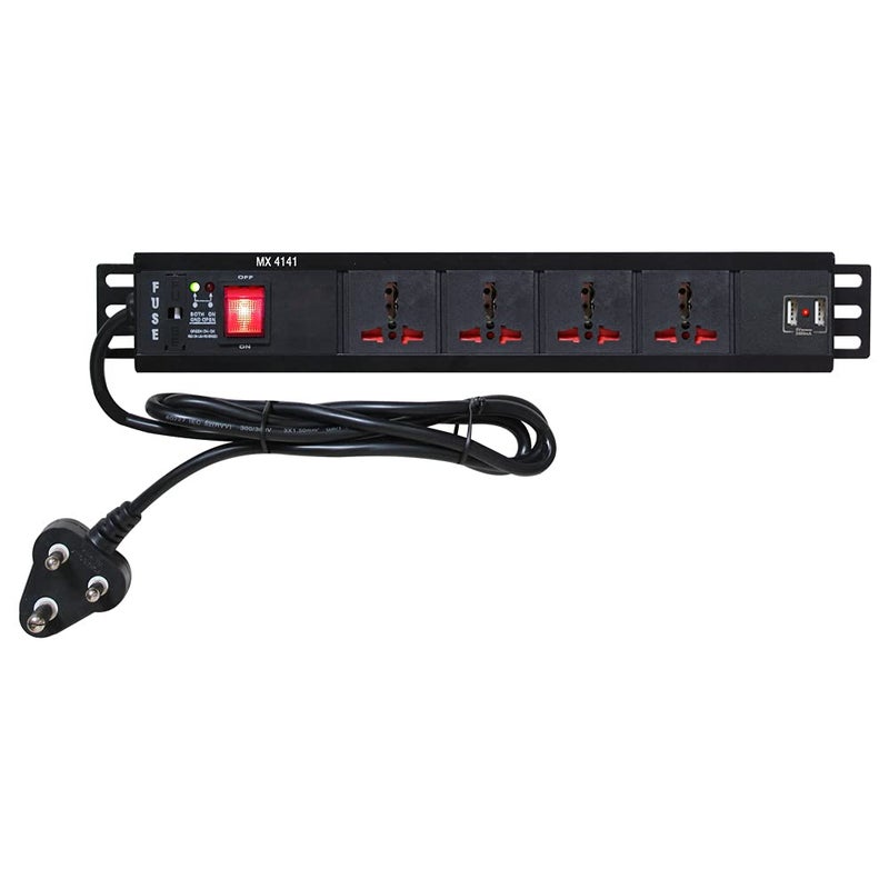 MX 4 Outlet Universal Power Strip 6 AMP W Child Safety Shutter Switch 2 Port USB Charger 21 A W LED Indicator 15 Mtr  - Image 1