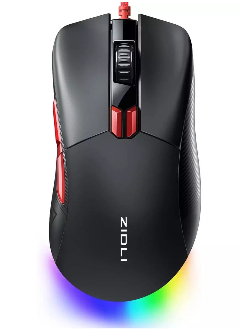 ZIDLI M85 RGB Gaming Mouse - Optical Sensor 16,000 DPI - 1000 Hz Polling Rate - Paracord Cable - Lightweigh 68G (Black)  - Image 1