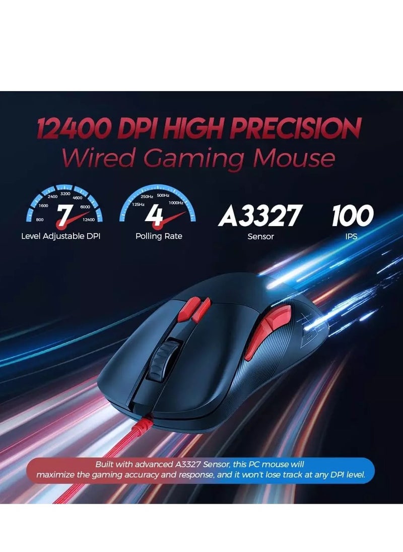 ZIDLI M85 RGB Gaming Mouse - Optical Sensor 16,000 DPI - 1000 Hz Polling Rate - Paracord Cable - Lightweigh 68G (Black)  - Image 2
