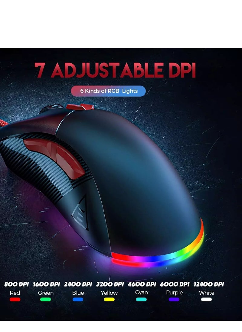 ZIDLI M85 RGB Gaming Mouse - Optical Sensor 16,000 DPI - 1000 Hz Polling Rate - Paracord Cable - Lightweigh 68G (Black)  - Image 5