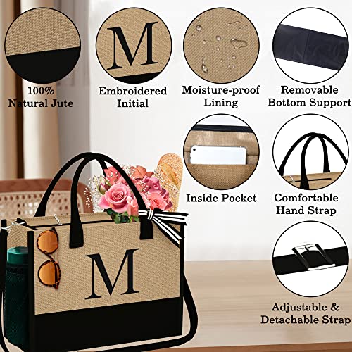 YOOLIFE Birthday Gifts for Women - Mom Birthday Gifts, Gift for Mom Sister Daughter in Law Friend Teacher Gift, Personalized Beach Bag, M Letter Jute Tote Bag - Image 4