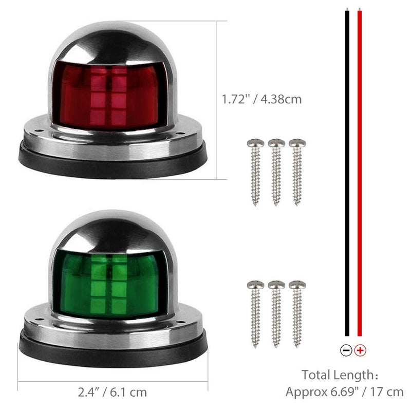 Acelane One Pair LED Navigation Lights Red and Green Lights Marine Sailing Signal Lights Stainless Steel 12V Bow Side Port Starboard for Boating Fishing Yacht, Pontoons, Chandlery Boat (ACE-01) - Image 3