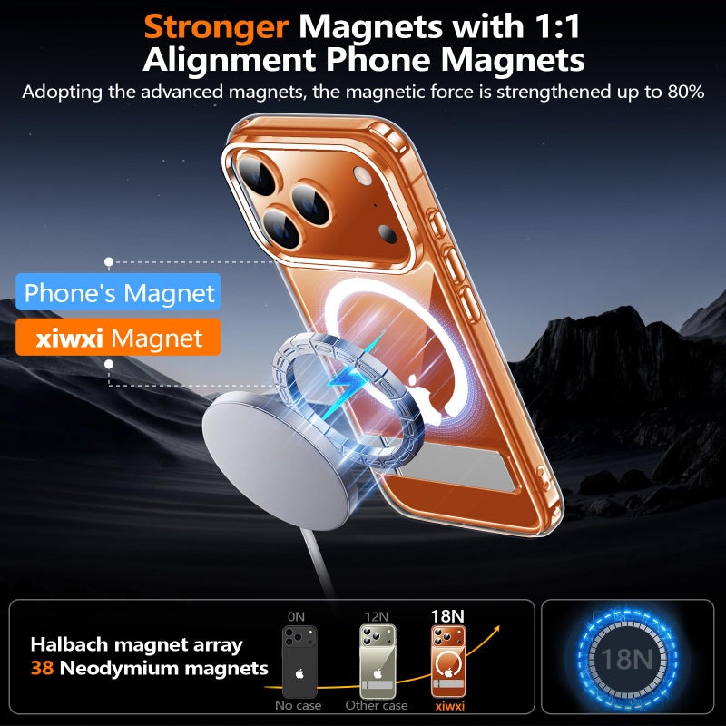 xiwxi for iPhone 17 Pro Case with Kickstand,[Compatible with Magsafe][1*Screen Protector],Military-Grade Protection & Anti-Yellowing,Magnetic Phone Case for iPhone 17 Pro,Clear - Image 5