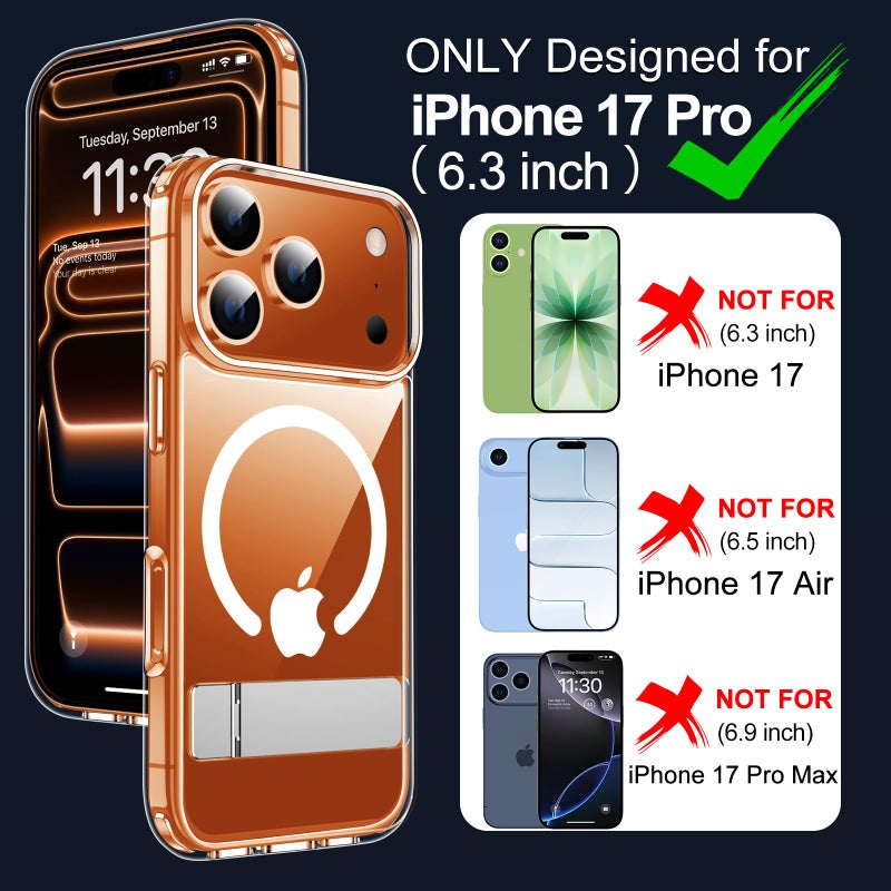 xiwxi for iPhone 17 Pro Case with Kickstand,[Compatible with Magsafe][1*Screen Protector],Military-Grade Protection & Anti-Yellowing,Magnetic Phone Case for iPhone 17 Pro,Clear - Image 2