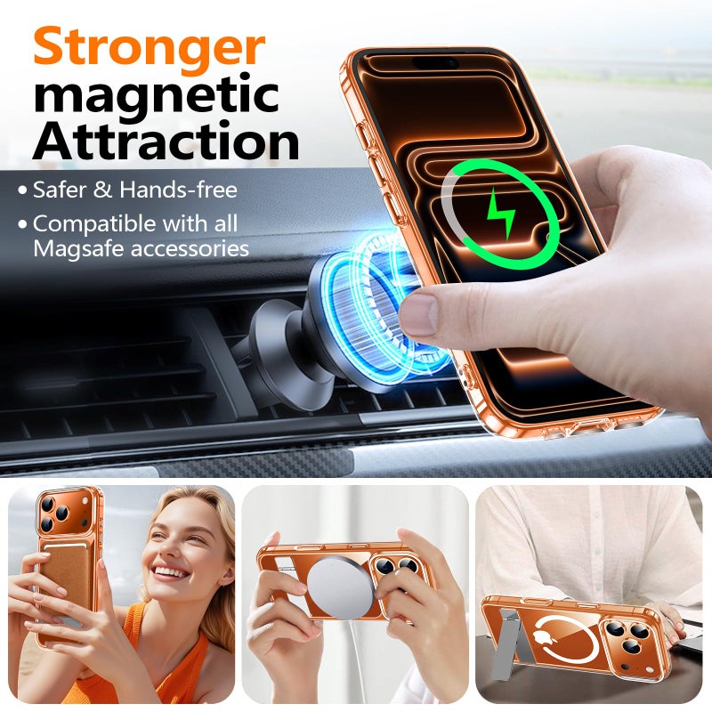 xiwxi for iPhone 17 Pro Case with Kickstand,[Compatible with Magsafe][1*Screen Protector],Military-Grade Protection & Anti-Yellowing,Magnetic Phone Case for iPhone 17 Pro,Clear - Image 4