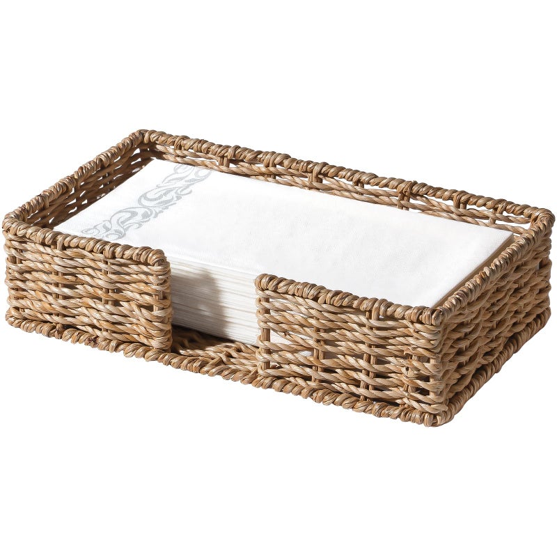 Kordory Seagrass Disposable Guest Towel Holder Tray for Bathroom, Wicker Counter Rectangular Bathroom Napkin Holder for Ktichen, Woven Hand Towel Holder Tray for Home, Kitchen, Hotel, Farmhouse - Image 1