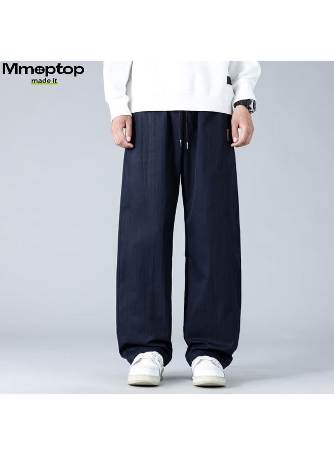 Mmoptop American-style Trendy Casual Pants For Men, Spring And Summer Loose-fit Versatile Heightening Breathable Wide-leg Trousers Mxxk60 Deep Blue 2XL - Image 2