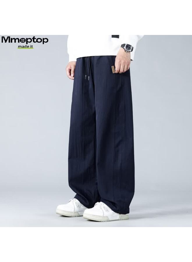 Mmoptop American-style Trendy Casual Pants For Men, Spring And Summer Loose-fit Versatile Heightening Breathable Wide-leg Trousers Mxxk60 Deep Blue 2XL - Image 4