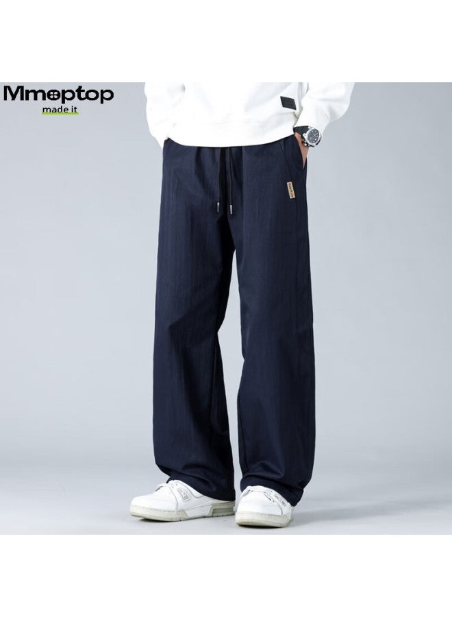 Mmoptop American-style Trendy Casual Pants For Men, Spring And Summer Loose-fit Versatile Heightening Breathable Wide-leg Trousers Mxxk60 Deep Blue 2XL - Image 3