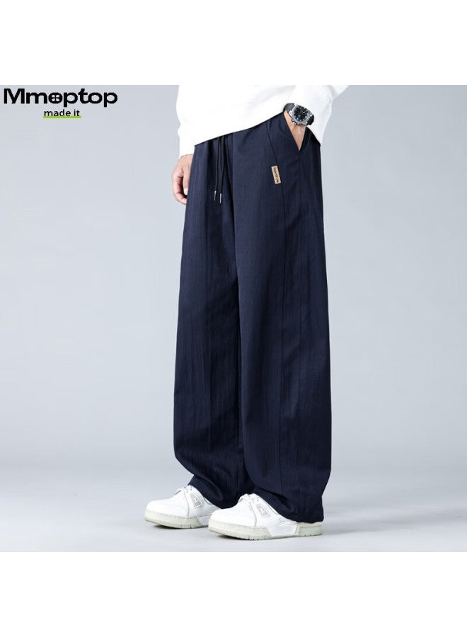 Mmoptop American-style Trendy Casual Pants For Men, Spring And Summer Loose-fit Versatile Heightening Breathable Wide-leg Trousers Mxxk60 Deep Blue 2XL - Image 1