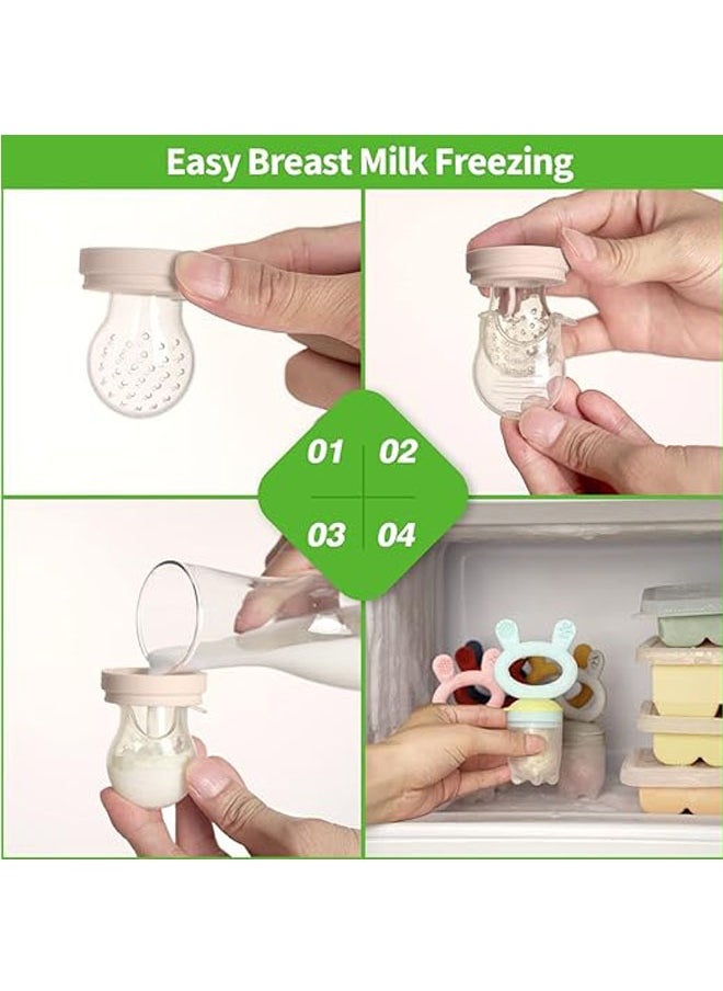 haakaa - Haakaa Baby Fresh Food and Fruit Feeder | Breastmilk Popsicle Molds | Silicone Feeder and Cover Set | Infant Self Feeding Safely (Blush) - Image 1