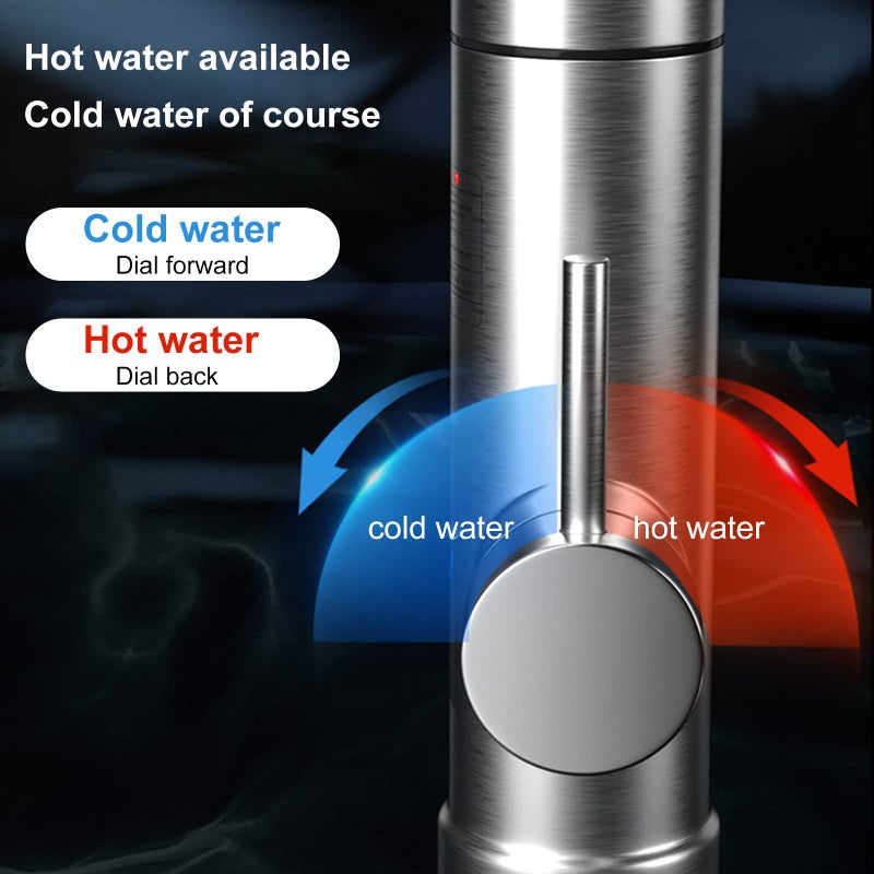 DIYARTS DIYARTS Electric Instant Heater Tap, 360° Rotatable Stainless Steel with LCD Temperature Display - Cold & Hot Water Tap for Kitchen & Bathroom Sink - Image 2