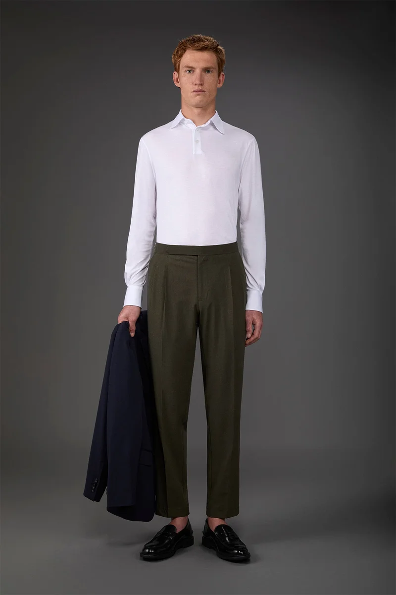 Men's trousers with double pleats and side buckles - Forest Green