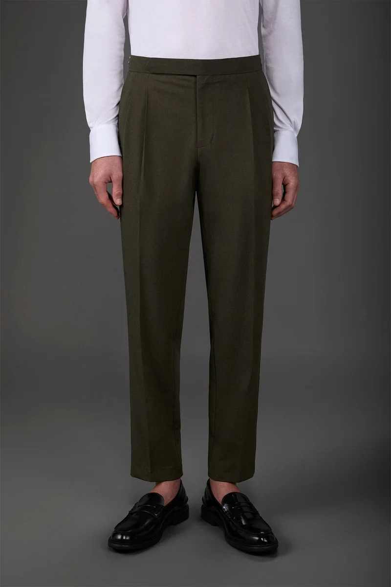 Doppelganger Men's trousers with double pleats and side buckles - Forest Green
