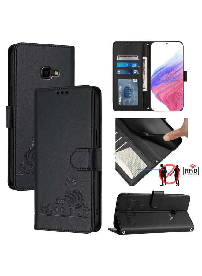 اس-توب جراب لهاتف Samsung Galaxy Xcover 4/Xcover 4s من الجلد المنقوش بنمط قطة وفأر بتقنية RFID مع حبل تعليق - Image 1