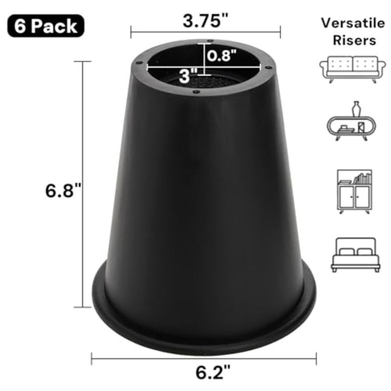 6 Pack 6 Inch Heavy Duty Bed Risers, Round Furniture Riser with Non-Slip Foam Pad, Stackable Couch Lift Riser, Furniture Elevator for Under Bed Storage, College Dorm, Office, Sofa, Table - Image 2