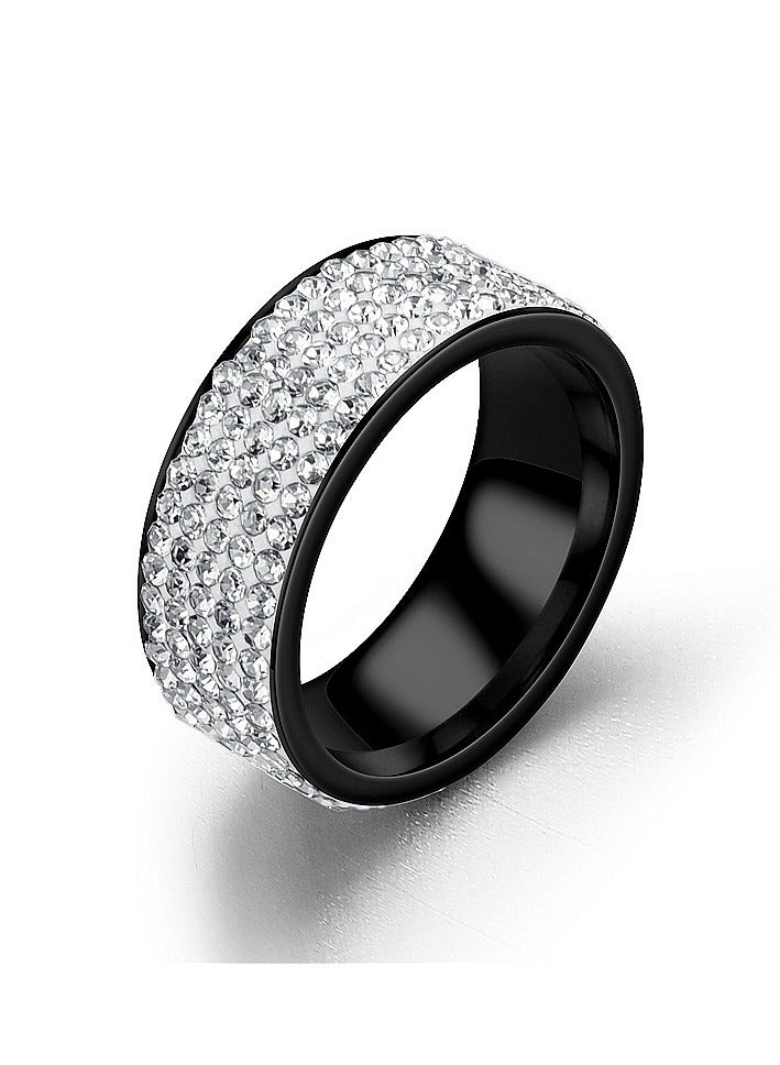 ROMAD 8MM Titanium Steel Five-Row Diamond Ring – Fashion Ring with AAA Clear Diamonds, Handcrafted, Hypoallergenic, Scratch-Resistant, Wedding & Daily Jewelry  - Image 1