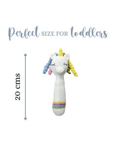 Happy Threads Happy Threads, Crochet Unicorn Hand Rattle for Newborn,Babies, Soft Handmade Rattle Toys for Kids, Childsafe (BIS Certified)  - Image 2