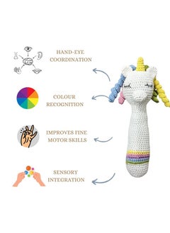 Happy Threads Happy Threads, Crochet Unicorn Hand Rattle for Newborn,Babies, Soft Handmade Rattle Toys for Kids, Childsafe (BIS Certified)  - Image 4