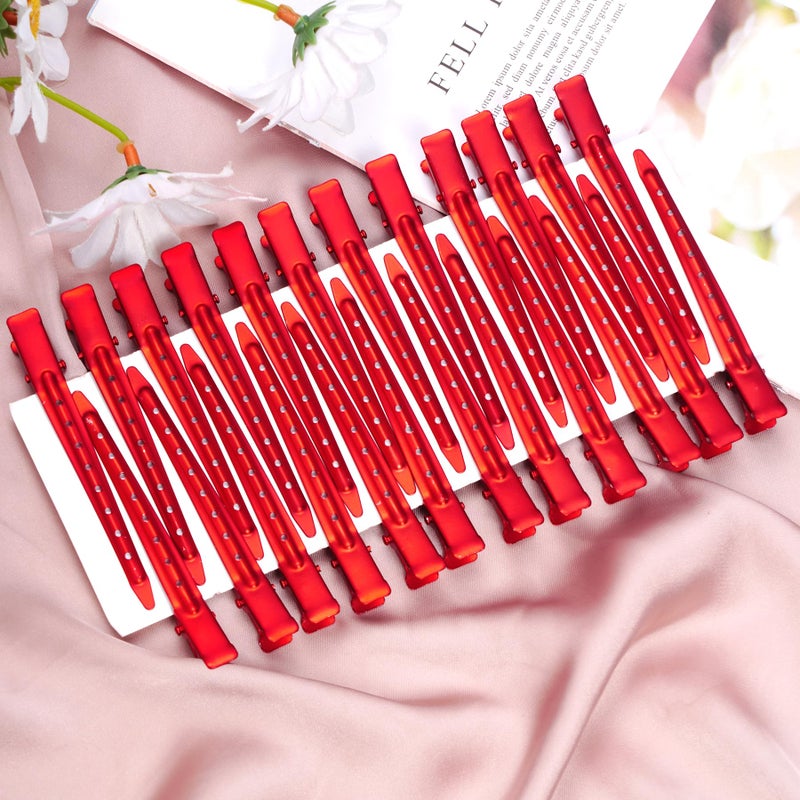 Bantoye 24 Packs Duck Bill Clips, Bantoye 3.35 Inches Rustproof Metal Alligator Curl Clips with Holes for Hair Styling, Hair Coloring, Matte Red - Image 4