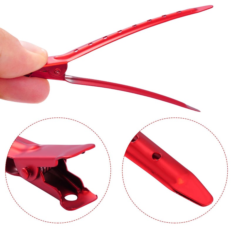 Bantoye 24 Packs Duck Bill Clips, Bantoye 3.35 Inches Rustproof Metal Alligator Curl Clips with Holes for Hair Styling, Hair Coloring, Matte Red - Image 3