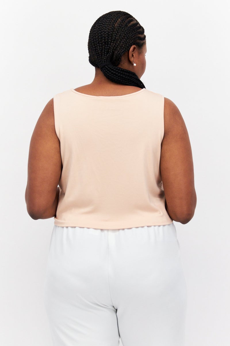 Nina Parker Women Plus Size Scoop Neck Sleeveless Plain Tank Top, Light Pink  - Image 4