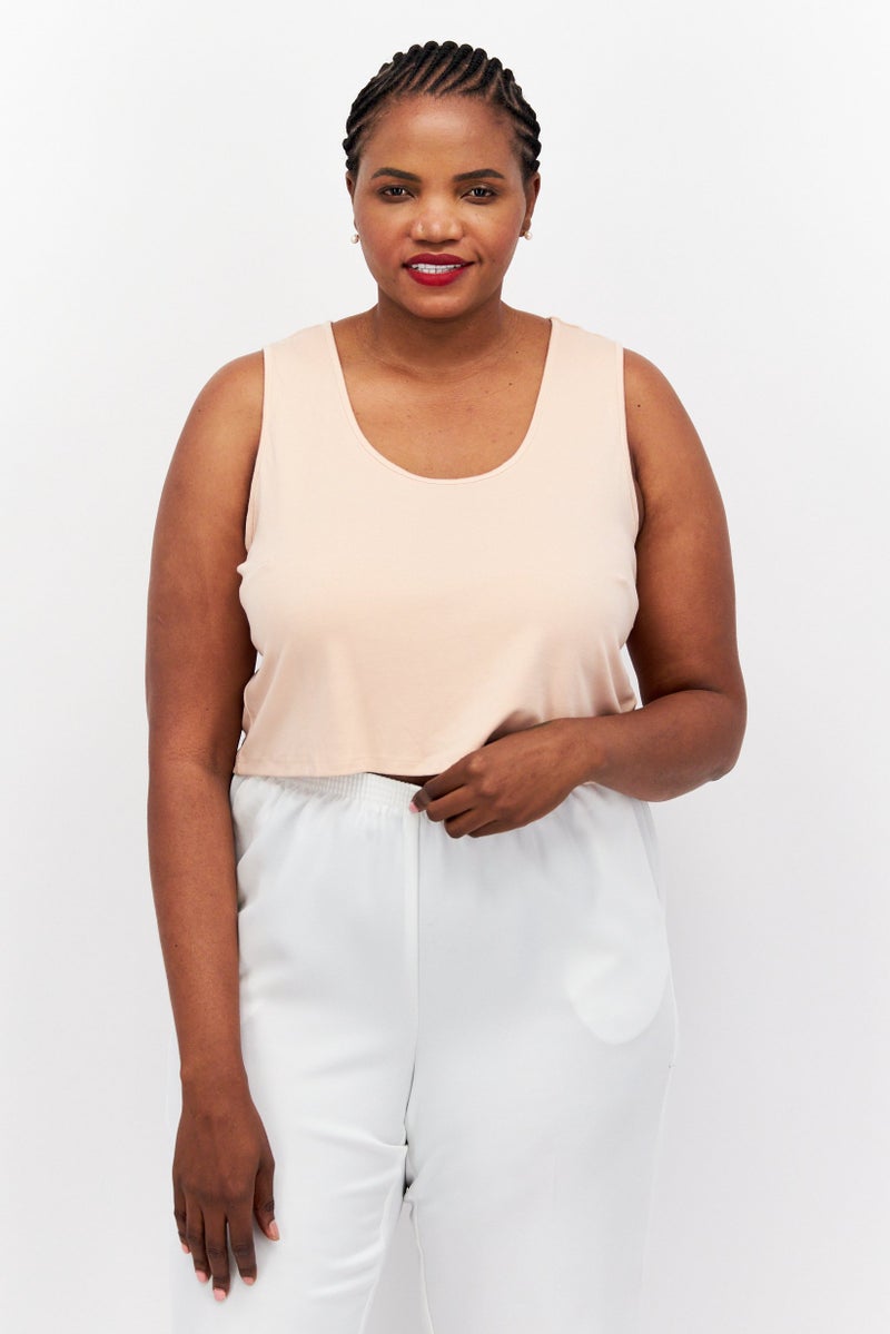 Nina Parker Women Plus Size Scoop Neck Sleeveless Plain Tank Top, Light Pink  - Image 1