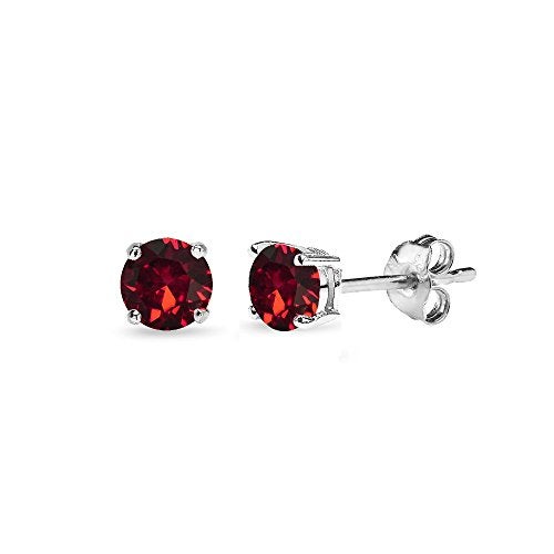 B. BRILLIANT Red Earrings for Women Sterling Silver Studs 4mm European Crystals Earrings for July Birthstone Prom Bridesmaids Holiday Gift Birthday Fashion - Image 1