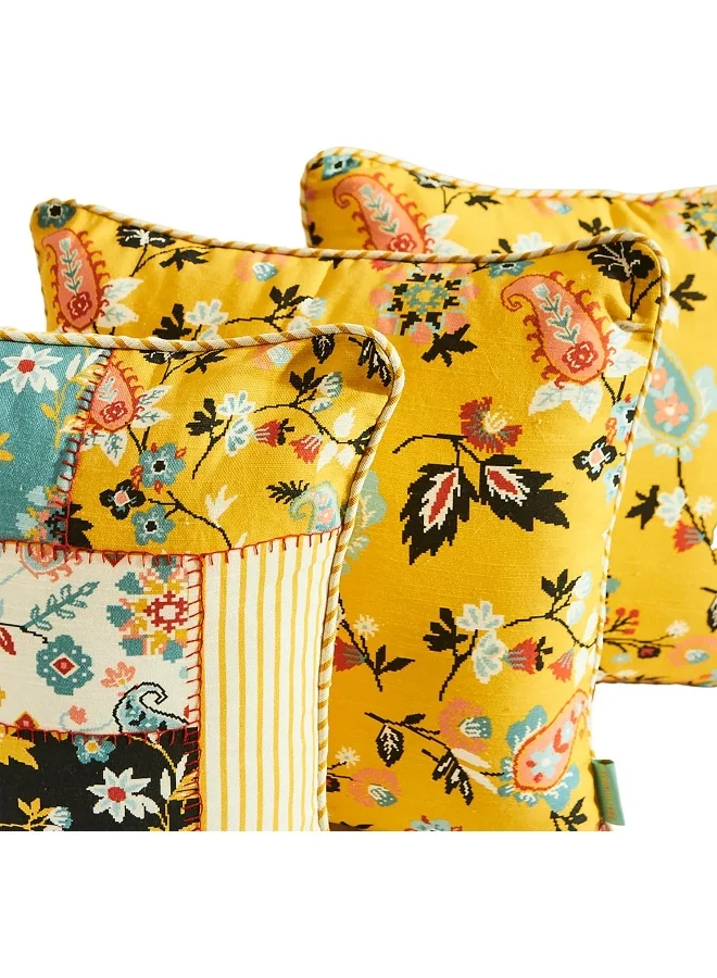 Chumbak Pixel Paisley Patchwork 16" Cushion Cover - Set of 3