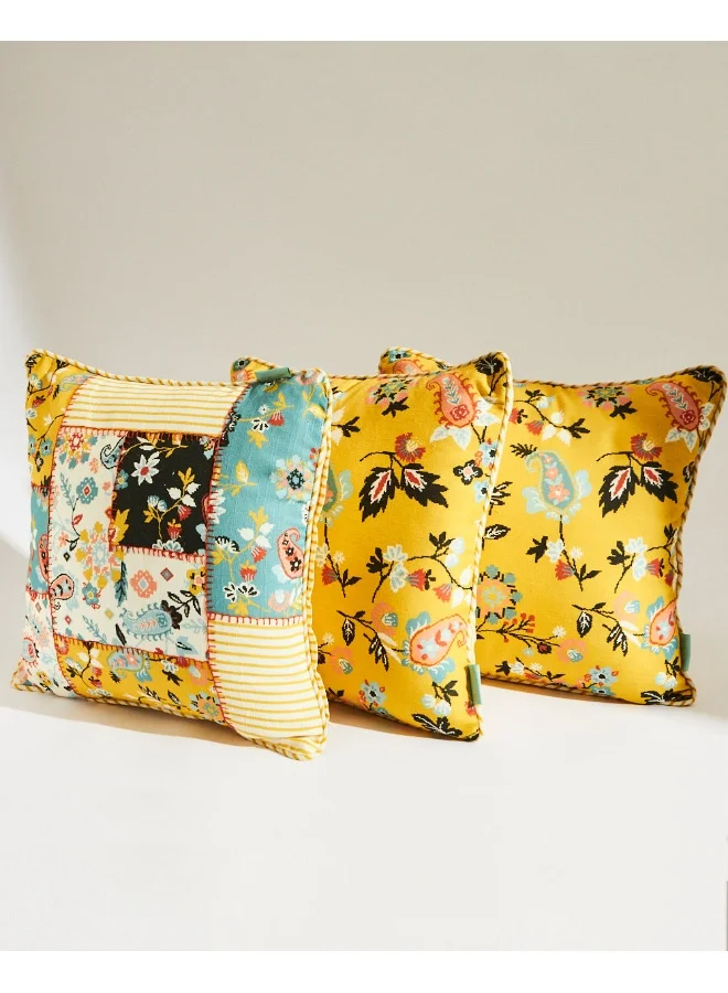 Chumbak Pixel Paisley Patchwork 16" Cushion Cover - Set of 3