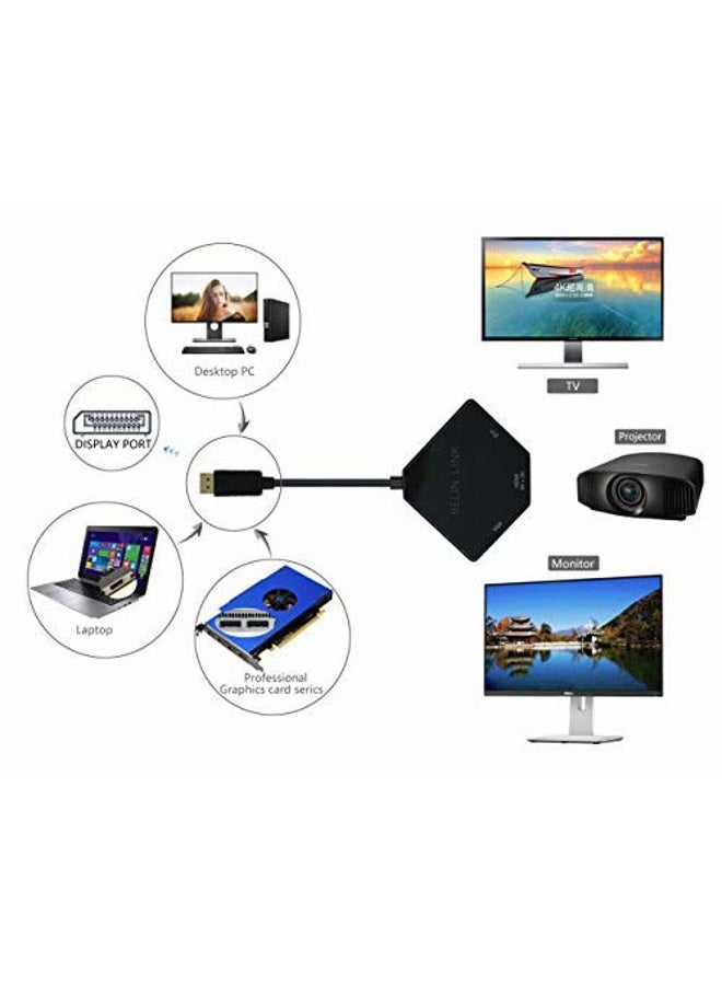 BELIN LINK محول DP إلى HDMI VGA DVI محول Displayport إلى HDMI 4K 3 في 1 محول Display Port إلى HDMI VGA DVI ذكر إلى أنثى مطلي بالذهب على شكل ماسة (أسود) - Image 4
