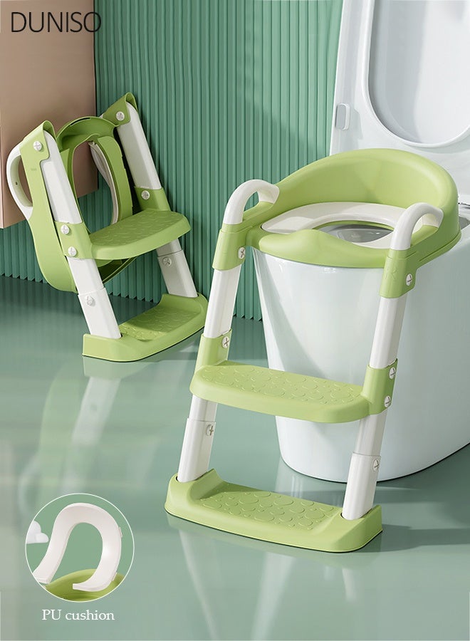 DUNISO Baby Potty Seat, 3-in-1 Toilet Potty Training Seat,Foldable Toddlers Potty Training Toilet Seat Boys Girls, Kids Potty Training Seat Step Stool Ladder, Potty Chair with Anti-Slip Pads , Adjustable Height For Baby Kids 2 To 5 Years Boys Girls Lemon Green Pvc - Image 1