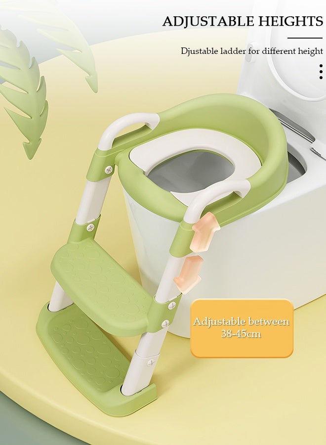 DUNISO Baby Potty Seat, 3-in-1 Toilet Potty Training Seat,Foldable Toddlers Potty Training Toilet Seat Boys Girls, Kids Potty Training Seat Step Stool Ladder, Potty Chair with Anti-Slip Pads , Adjustable Height For Baby Kids 2 To 5 Years Boys Girls Lemon Green Pvc - Image 4