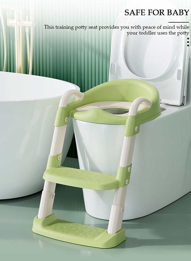 DUNISO Baby Potty Seat, 3-in-1 Toilet Potty Training Seat,Foldable Toddlers Potty Training Toilet Seat Boys Girls, Kids Potty Training Seat Step Stool Ladder, Potty Chair with Anti-Slip Pads , Adjustable Height For Baby Kids 2 To 5 Years Boys Girls Lemon Green Pvc - Image 2