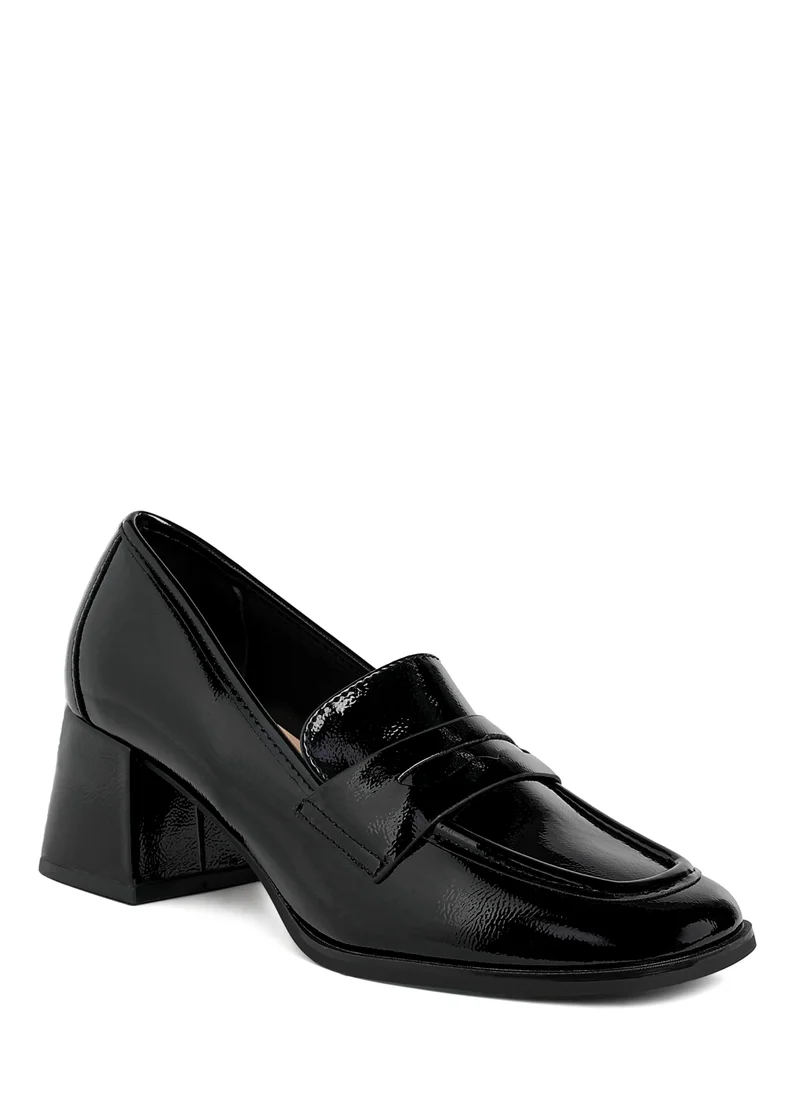 London Rag Penny Strap Block Heel Loafers in Black