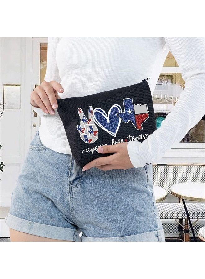 LEVLO Texas State Cosmetic Make up Bag Long Distance Relationships Gift Peace Love Texas Makeup Zipper Pouch Bag Moving Away Gift (Peace Texas Black) - Image 4