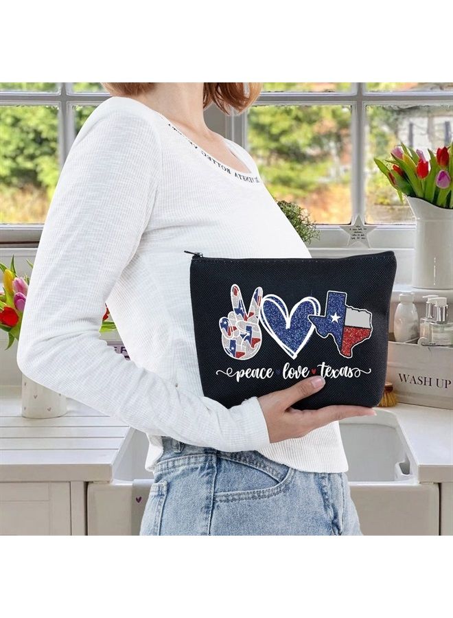 LEVLO Texas State Cosmetic Make up Bag Long Distance Relationships Gift Peace Love Texas Makeup Zipper Pouch Bag Moving Away Gift (Peace Texas Black) - Image 5