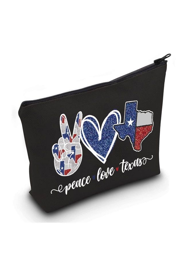 LEVLO Texas State Cosmetic Make up Bag Long Distance Relationships Gift Peace Love Texas Makeup Zipper Pouch Bag Moving Away Gift (Peace Texas Black) - Image 1