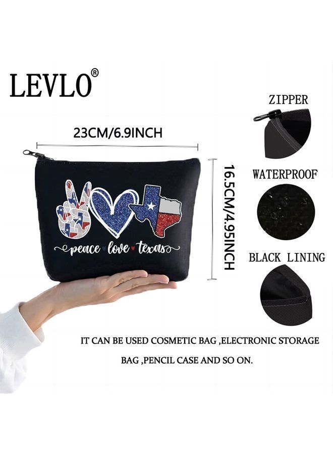LEVLO Texas State Cosmetic Make up Bag Long Distance Relationships Gift Peace Love Texas Makeup Zipper Pouch Bag Moving Away Gift (Peace Texas Black) - Image 2