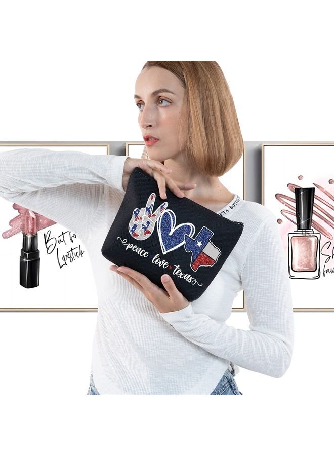 LEVLO Texas State Cosmetic Make up Bag Long Distance Relationships Gift Peace Love Texas Makeup Zipper Pouch Bag Moving Away Gift (Peace Texas Black) - Image 3