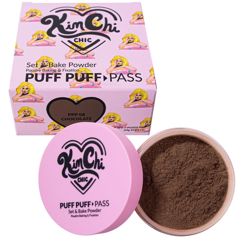 Kimchi Chic Beauty Puff Puff Pass Set and Bake Setting Powder for Makeup, Extra Fluffy Loose Face Powder Poof, Soft Natural Face Makeup for Uneven Skin Tone, 08 Chocolate - Image 1